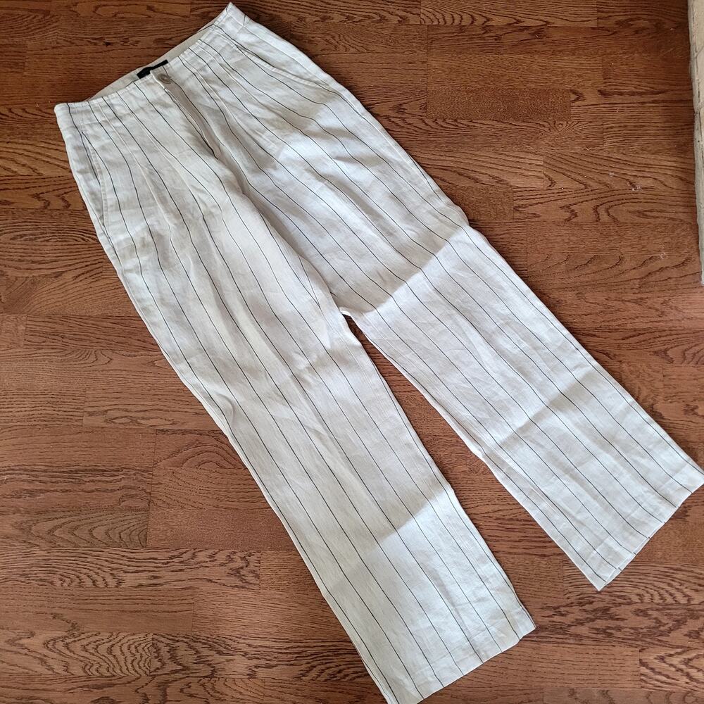 Banana Republic Linen Striped Pants White and Navy Stripe Sz 2